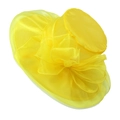 Elegant yellow organza sun hat with large bow for weddings and formal tea parties - One Size / Yellow