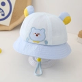 Detail of light blue mesh baby sun hat with cute yellow bear ears and breathable fabric - Kids' Universal Size / Little Bear Blue