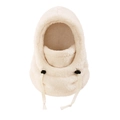 Detail of plush cream balaclava hood showing fluffy fleece texture and drawstring toggles - One Size / Beige