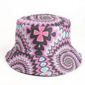 Detailed view of tie-dye bucket hat with pink and blue psychedelic spiral patterns - M (56-58cm) / Swirl-Pink Black