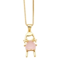 Collana minimalista in oro con ciondolo bambina e pietra rosa a forma di cuore - Girls