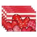 Linen placemats set of 4 with assorted red heart patterns for Valentine table decor - QL-CDO5 (Set of 4 Red White Stripe Heart) / 30*45cm