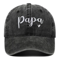 Washed dark grey cotton baseball cap with Papa heart embroidery in a minimalist vintage style - Black