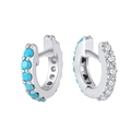 Elegant S925 sterling silver hoop earrings with blue turquoise and clear zircon - Silver Turquoise Huggie (APE105-P-LV)