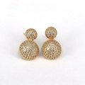 Elegant gold double ball stud earrings featuring micro-pave white zircon crystals - Gold Double Ball