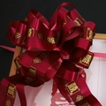 Large burgundy satin wedding bow with gold Xi characters and traditional patterns - Ball Flower Classic Double-Happiness Wine Red 5Pcs/Pack