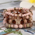 Böhmisches Mehrschicht-Perlenarmband-Set mit rosa Kristallen und goldenem Schmetterling - Kaffeebraun
