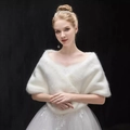 Elegant white faux fur bridal shawl for weddings and evening dresses with soft texture - Full Fur Off-shoulder Shawl