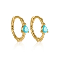 Detalle de pendientes de plata S925 dorada con textura de cuerda y gotas turquesas - Dorado-Zirconia Turquesa