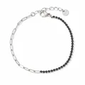 Silver stainless steel paperclip chain bracelet with black cubic zirconia and lobster clasp - Silver Black Zirconia Splicing Style (SBP011)