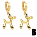 Boucles d'oreilles créoles chien ballon dorées avec pierres de zircon noir - Style B-Chien Ballon