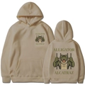Beige Alligator Alcatraz hoodie with front and back cartoon graphic prints - Camel