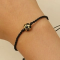 Adjustable black woven soccer bracelet with gold and black ball charm for sports fans - Soccer Style (12056)