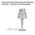 USB powered diamond crystal table lamp with 3-color light and white wired controller - USB Plug-in Button Control - 3 Colors