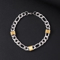 Detailed close-up of a two-tone silver and gold stainless steel Figaro chain bracelet - 8mm Figaro Chain With Gold Beads Bracelet / 21cm