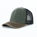 Cappellino trucker vintage verde e marrone con rete traspirante e visiera usurata - Regolabile / Verde con Tesa Caffè