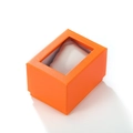 Orange textured watch gift box with transparent window and white display pillow - 10*7.5*7cm / Windowed Orange