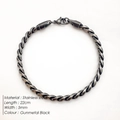 Gunmetal black stainless steel rope chain bracelet for men with lobster clasp 22cm - Gun Black