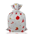 White Christmas drawstring gift bag with red and gold festive holiday patterns - Large / White Candy