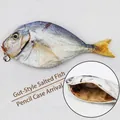 Realistic fish-shaped pencil case with silver skin and internal organs print - Salted Fish (Internal Organs)
