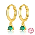 925 Sterling silver gold-plated hoop earrings with vibrant green zircon charms - Gold - Green Zirconia