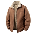 Giacca da uomo in pile marrone con collo alto e calda fodera in pile sherpa - M / Caramello