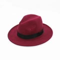 Chapeau fedora classique en laine bordeaux avec ruban noir pour hommes et femmes - Rouge vin avec bande noire