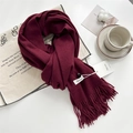 Deep red soft cashmere-feel scarf with elegant tassels and premium brand label - Burgundy