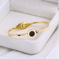 Classic gold titanium steel bangle with Roman numerals and zircon in jewelry box - Gold Roman Numeral Zircon Bracelet