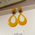 Close-up of yellow and brown geometric acrylic drop earrings with retro French style - 38# Silver Pin - Yellow Brown Retro Teardrop