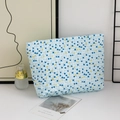 Borsa per cosmetici trapuntata a quadretti blu, grande capacità e morbido cotone - Pois blu