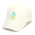 Close-up of baby beige cotton baseball cap featuring embroidered blue dinosaur detail - 52-54cm / Off White