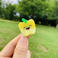 Detail of yellow bell pepper hair clip with cute cartoon face and glossy acetate finish - Yellow Chili Style / Mini (2cm)