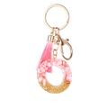 Letter O keychain with pink stones, gold flakes and matching pink tassel accessory - Pink Gold Foil O