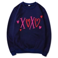 Dark blue crewneck sweatshirt with pink XOXO heart print in size M - S / Tops / Navy Blue