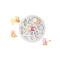 Gray baby shower silicone mold with stroller bear and rocking horse shapes for fondant cake - 2# (Stroller/Bear) / Gray