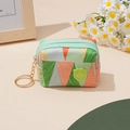 Mini canvas coin purse with geometric patterns and strawberry charm on light background - Green / 9X4X6cm