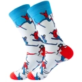Detail of white ski socks with colorful skiing figures and red/blue contrast heel and toe - 39-45 / Skiing (White)