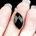 Marquise black gemstone pendant with golden plated frame for DIY jewelry making - Obsidian