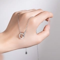 Silver minimalist double interlocking ring necklace with micro-pave diamonds on fine chain - Silver Pave Double Ring