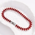 Elegante bracciale tennis con zirconi rossi taglio marquise finitura argento hip hop - Rosso