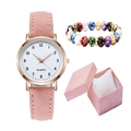 Orologio al quarzo rosa con cinturino opaco e bracciale in una confezione regalo - Rosa + Braccialetto + Scatola
