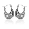 Lava style silver hollow heart earrings with beaded edge and polished metal finish - Silver XLEH020-1 (Beaded Filigree)
