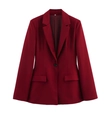 Dettaglio di un blazer slim rosso scuro con revers classico e bottone singolo - Top Rosso