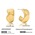 Waterproof 14k gold plated C-shape irregular stainless steel stud earrings - Gold Irregular (JDE0305049)
