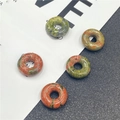 Five polished Unakite natural stone donut beads with red and green mottled patterns - Unakite 1PC