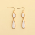 Elegant gold-tone layered water drop earrings with white shimmering textured inlay - Gold Frame Glitter White (EA088-5金)