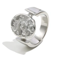 Polished silver stainless steel ring with an embossed nebula oval medallion design - US 6 / Silver