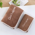 Brown coral fleece towel set with white embroidery and thick absorbent texture - Towel (35*75cm) / Youth Letter Series (Coffee)