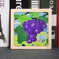Wooden cartoon grape puzzle for toddlers with 9 pieces and colorful insect details - Grapes